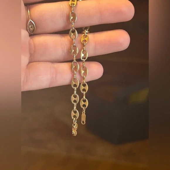 24K HGE Vintage Gold Chain Bracelet Oval Link with Charm - Picture 10 of 10